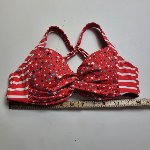 Lands End Star and Stripes Print Red Padded Underwired Swim Suite Top Size 2 - Picture 7 of 7